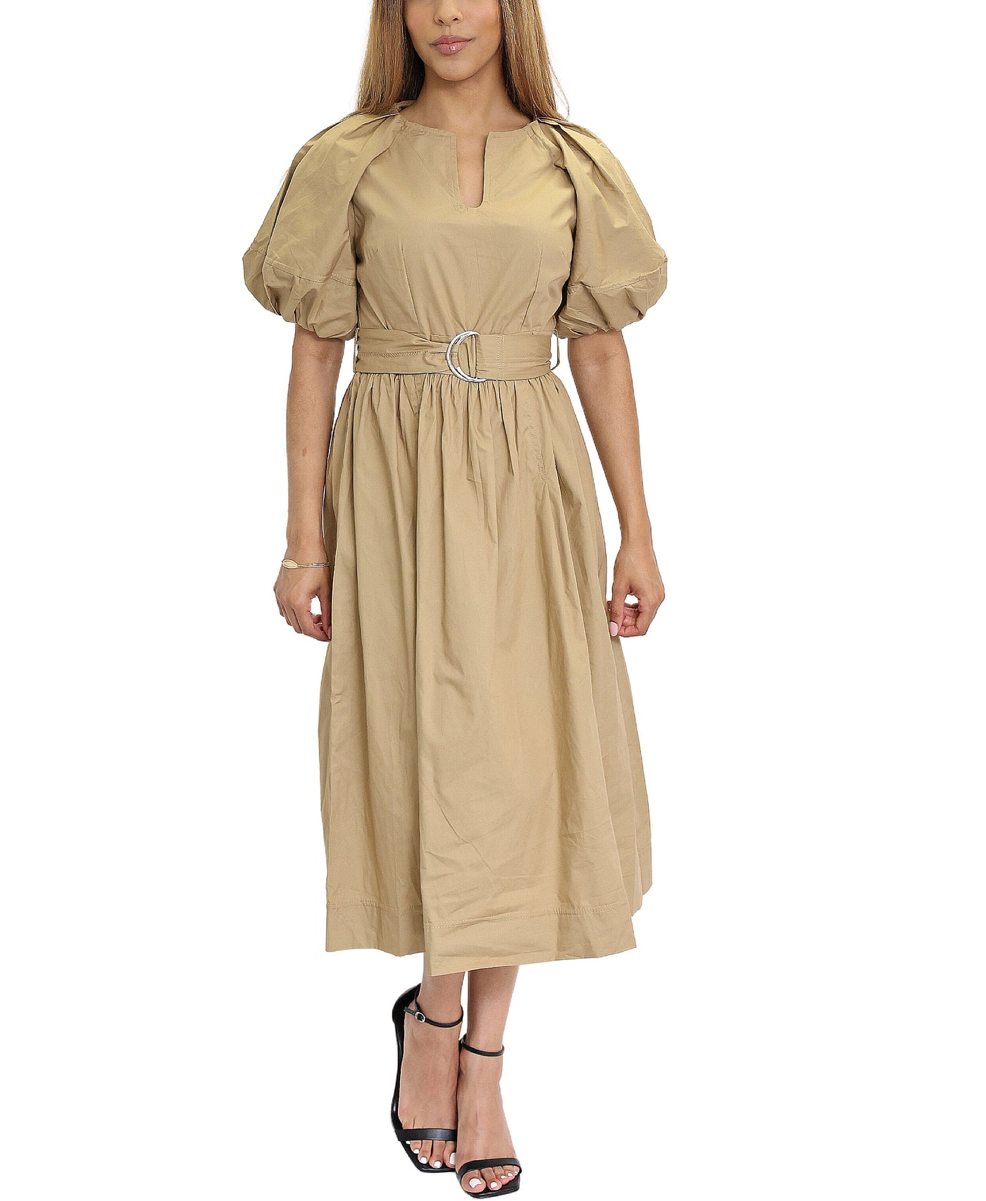 Puff Sleeve Dress w/ Belt image 1