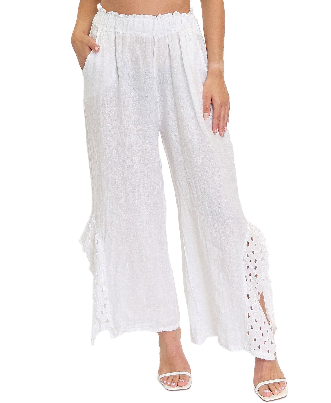 Linen Pant w/ Eyelet Detail image 1