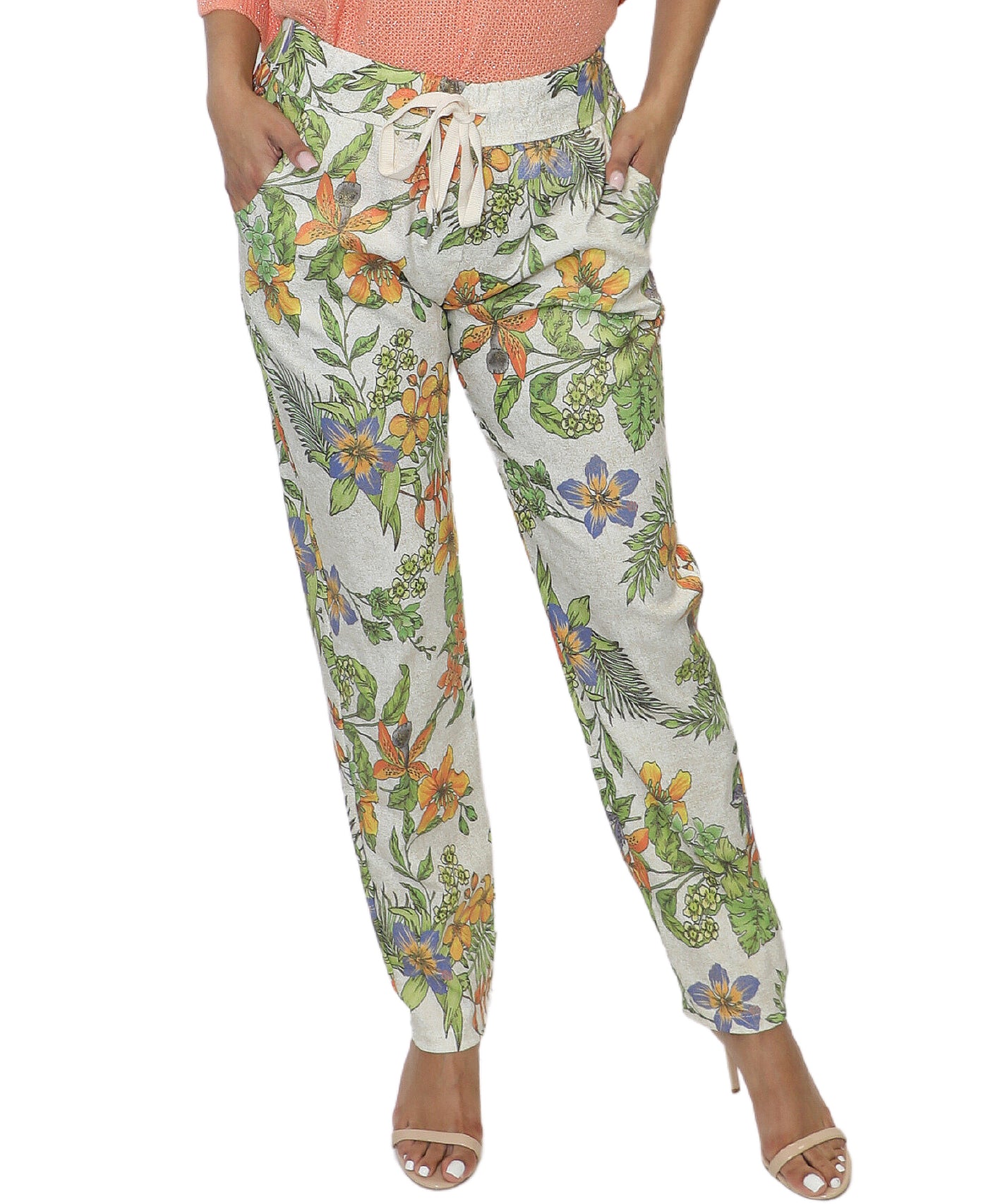 Floral Print Shimmer Pants image 1