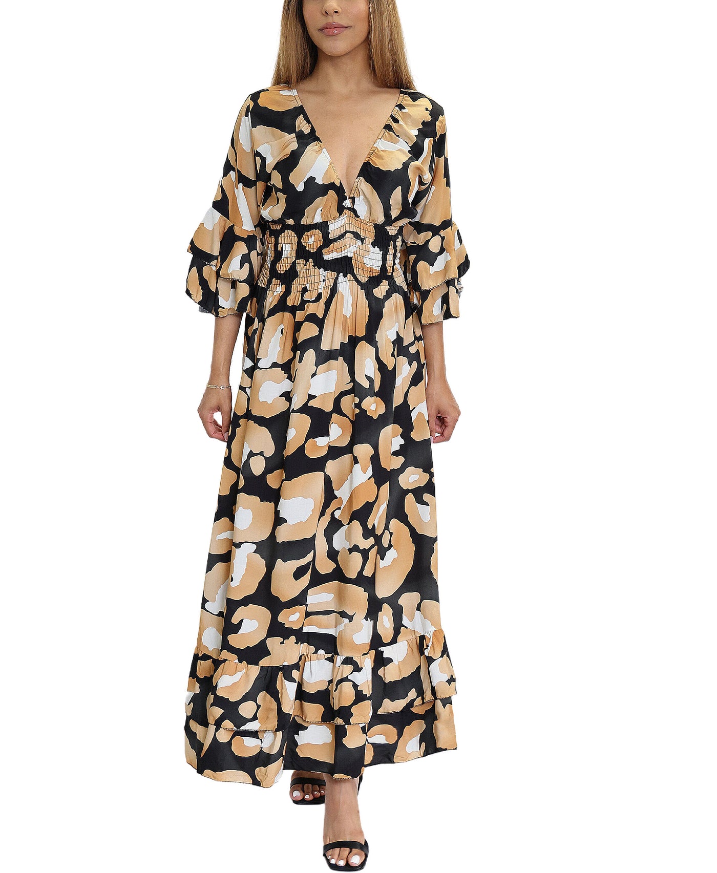 Abstract Print Ruffle Maxi Dress image 1