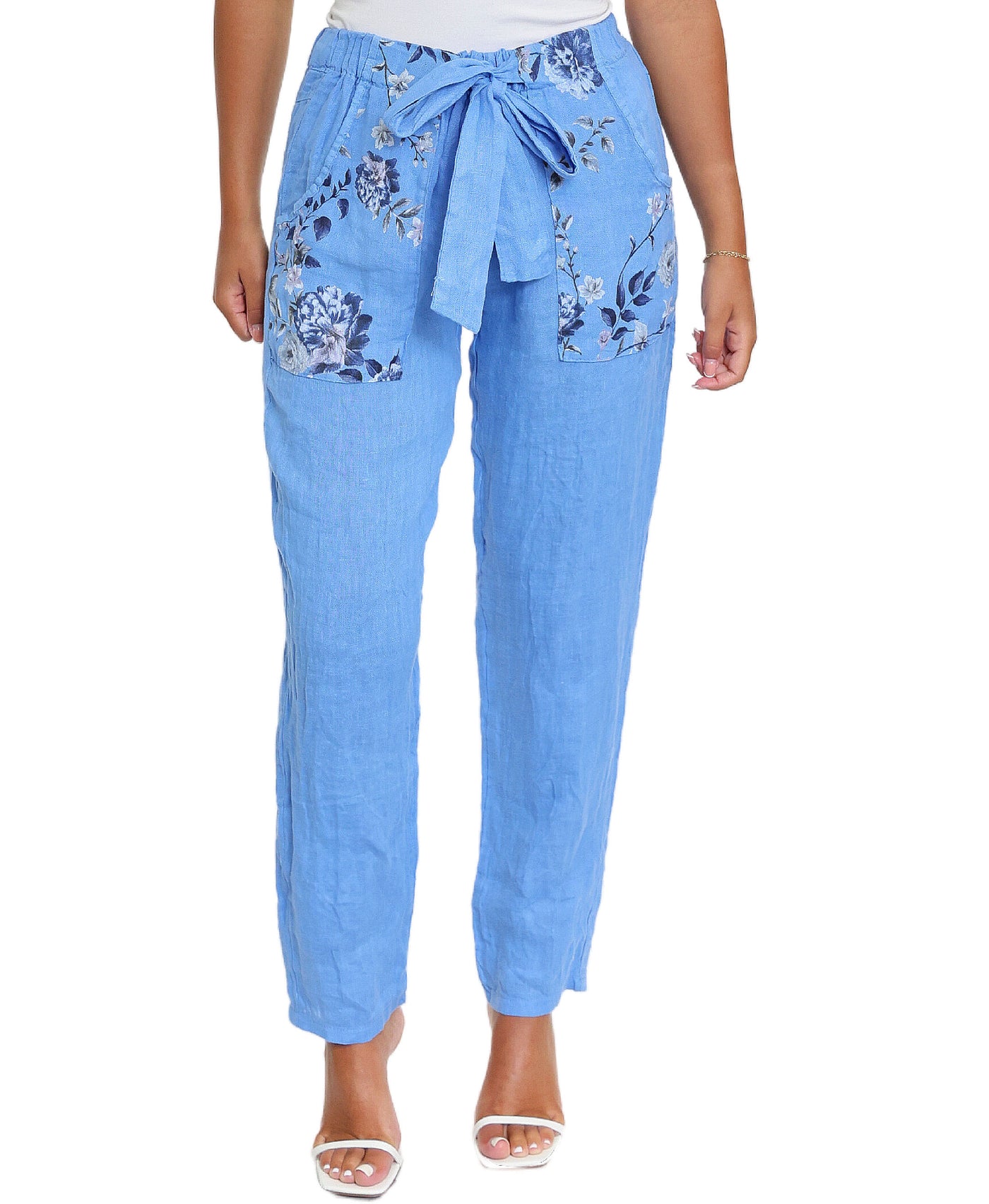 Linen Pants w/ Floral Pockets image 1