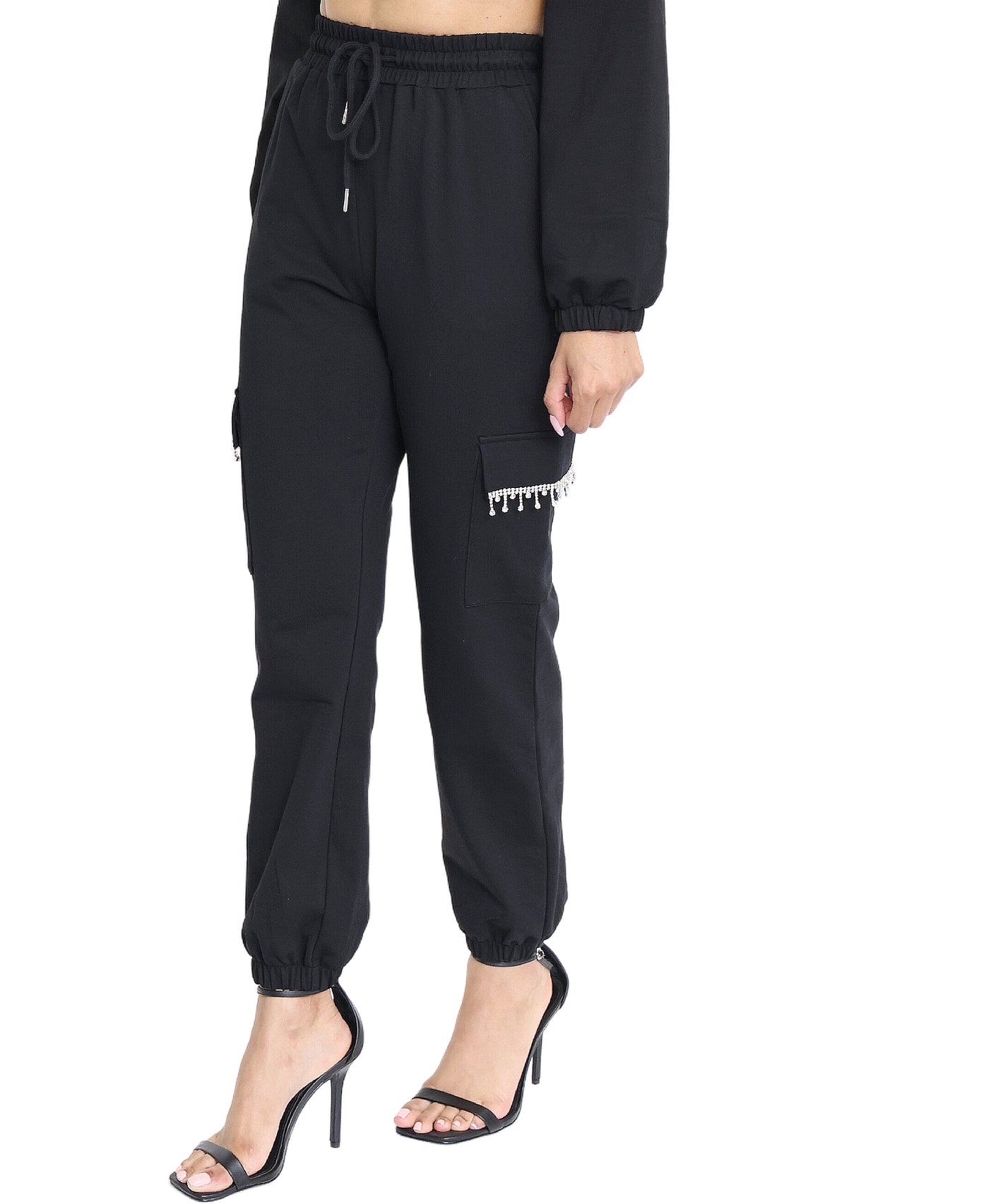 Jogger Cargo Pants w/ Rhinestone Trim image 1