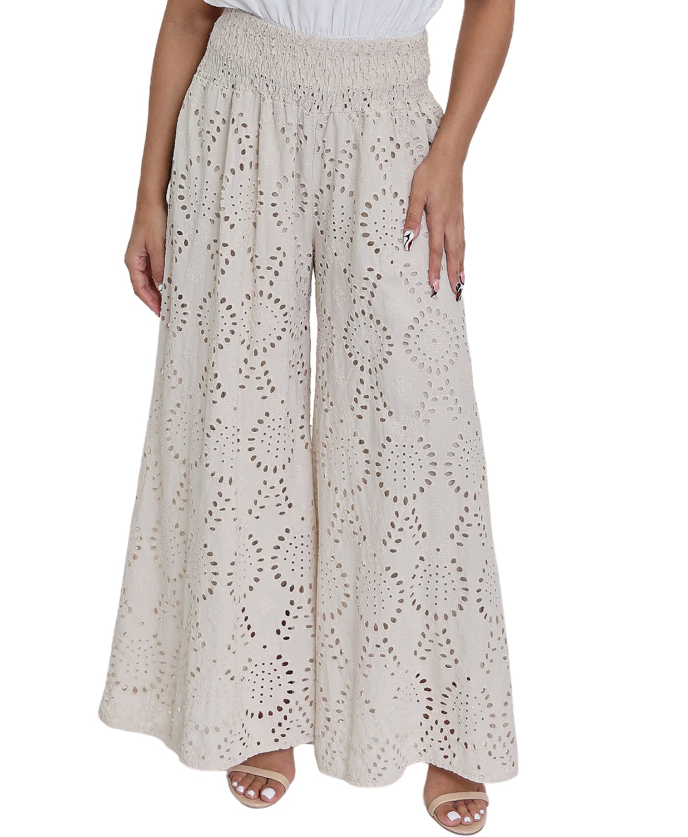 Eyelet Wide Leg Pants image 1