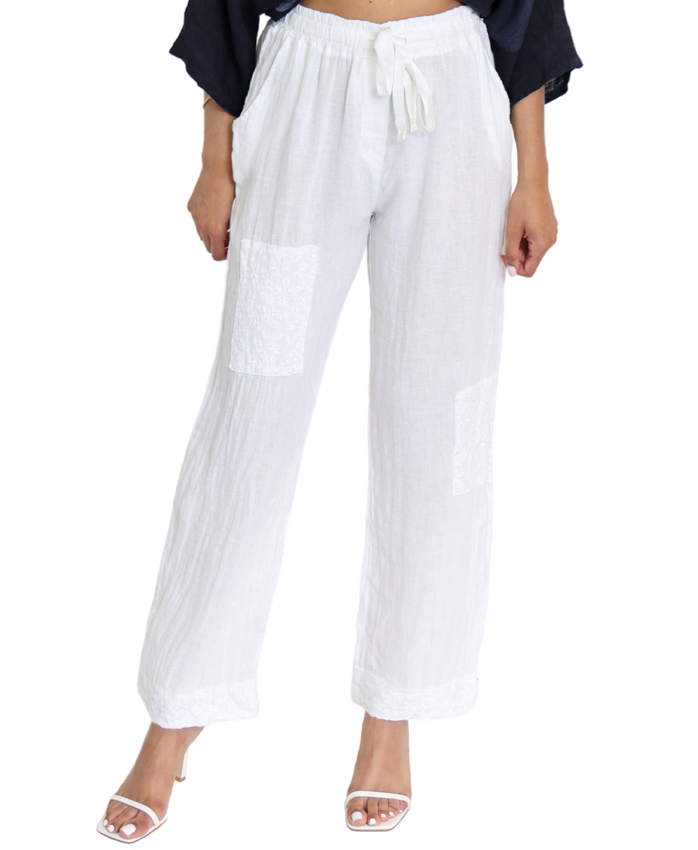 Linen Pant w/ Embroidered Patch Detail image 1