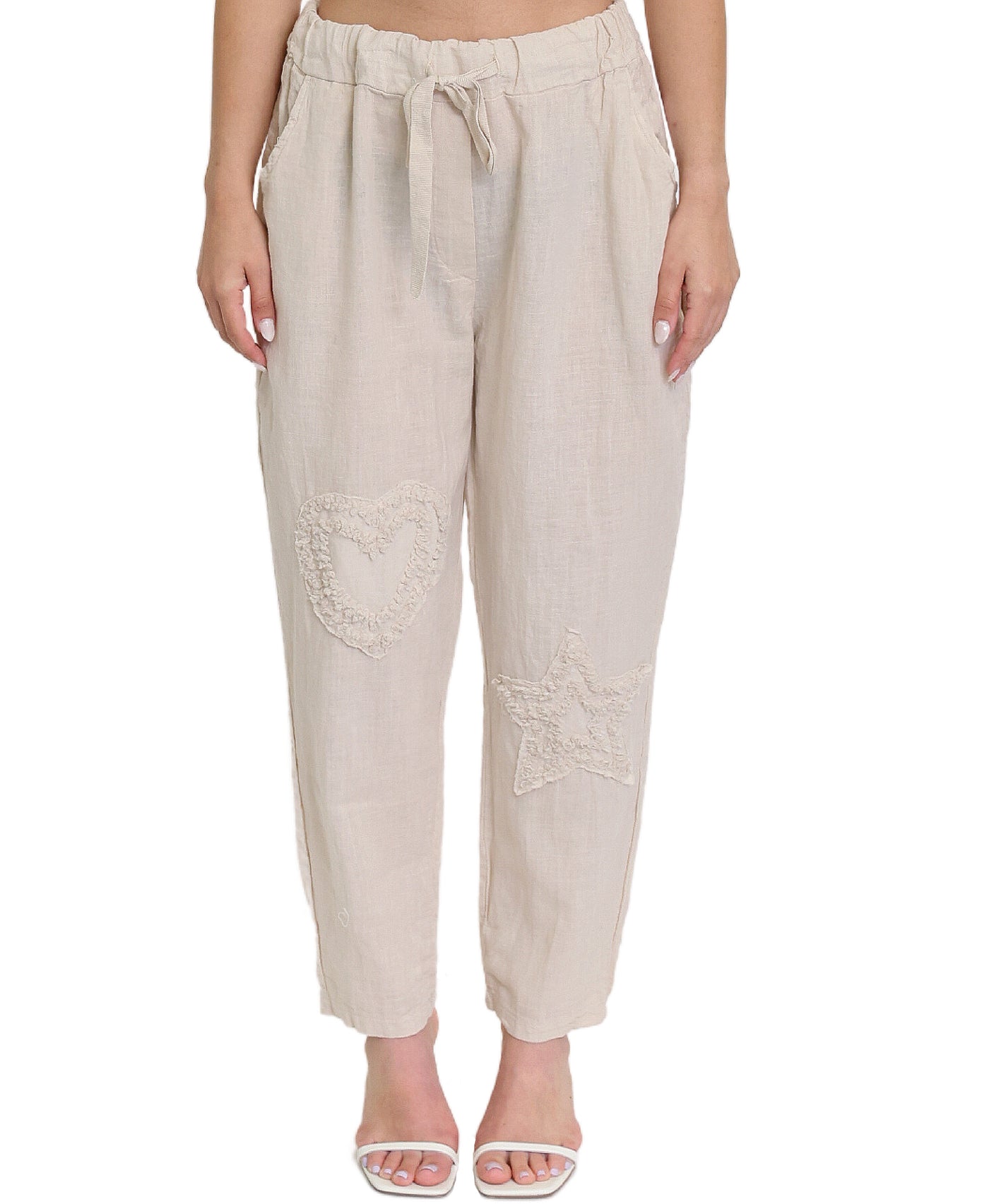 Linen Pants w/ Frayed Heart & Star image 1