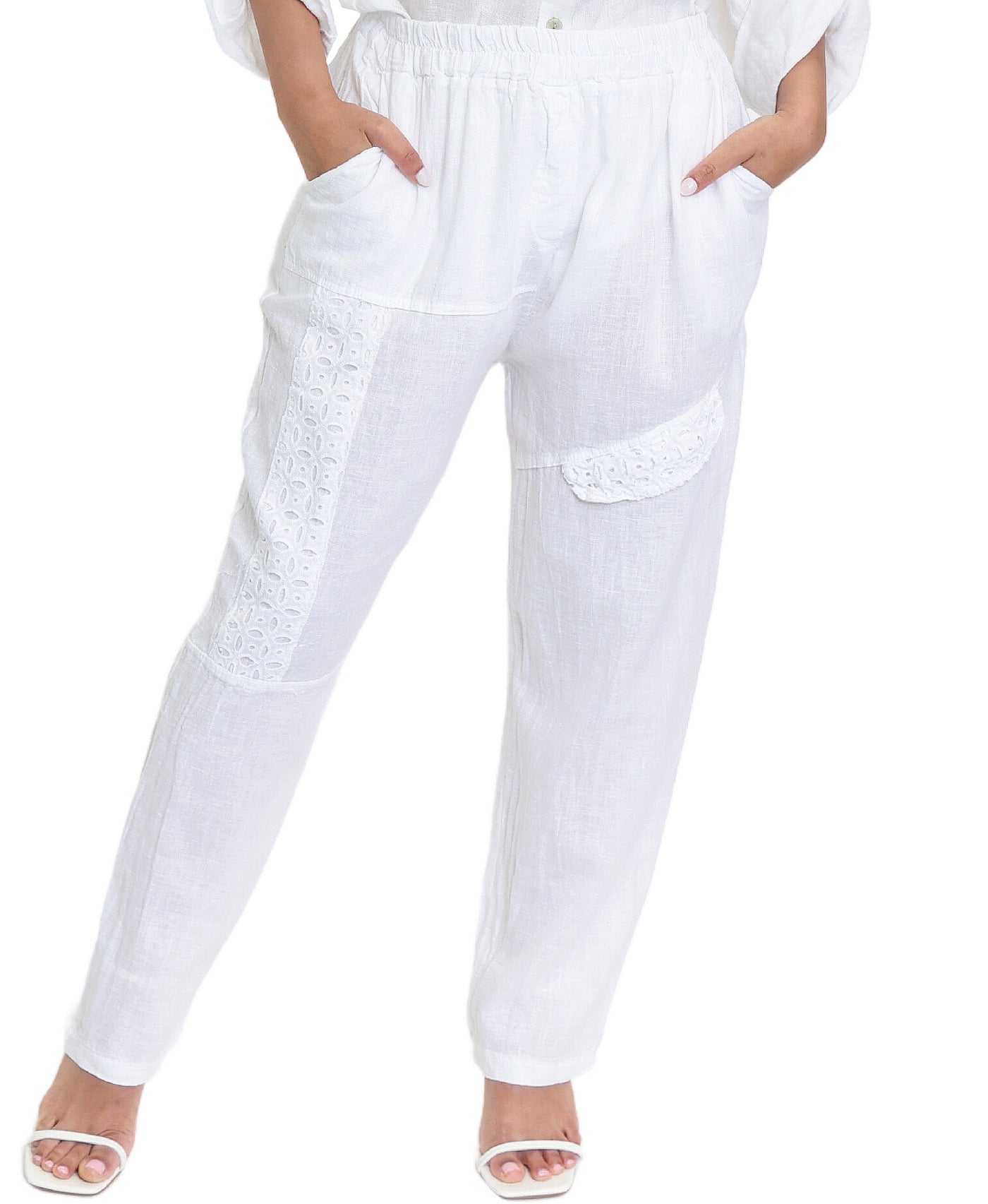 Linen Pants w/ Eyelet Detail image 1